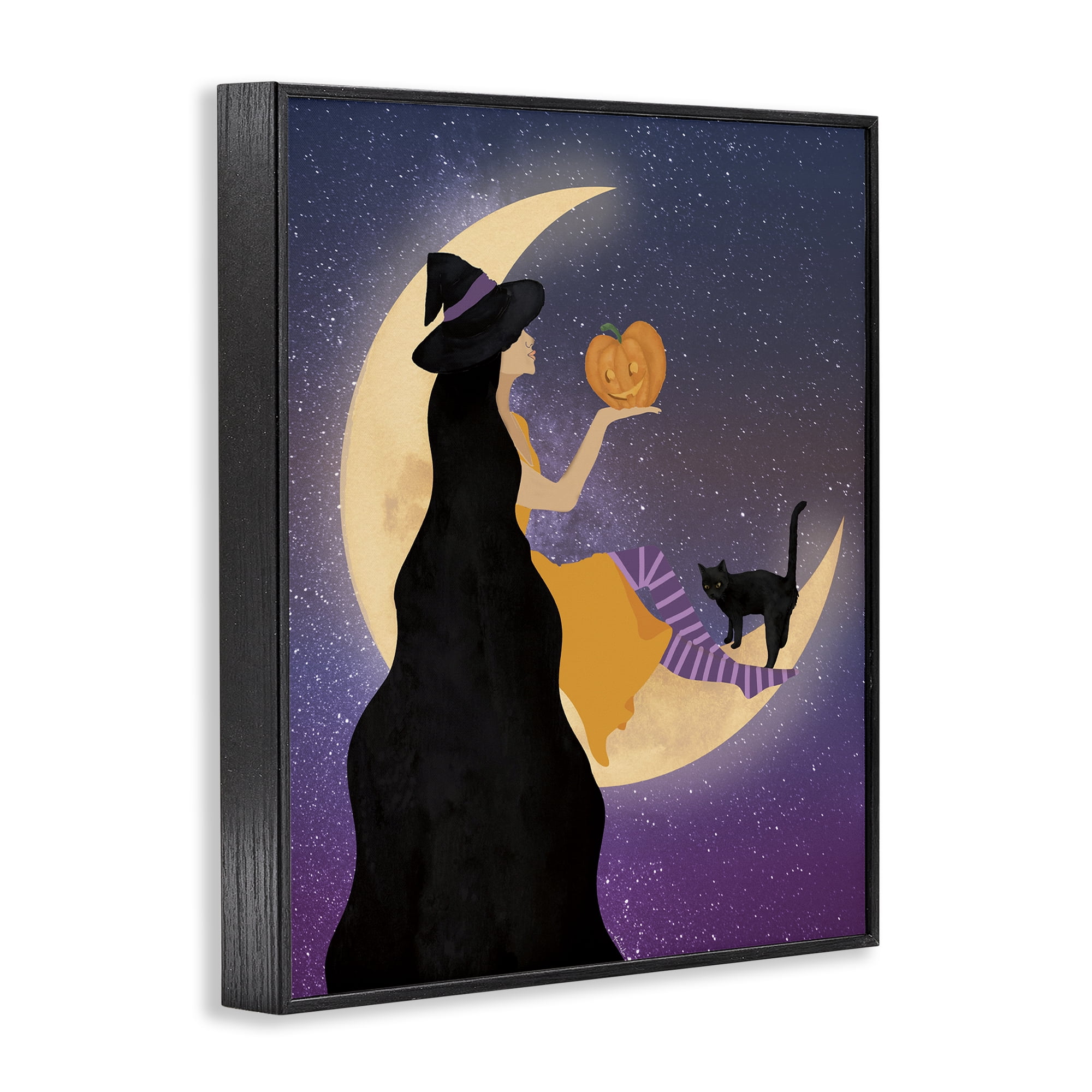 Stupell Industries Moonlit Witch Holding Jack-o-Lantern Black Framed Giclee Art, design by Daniela Santiago