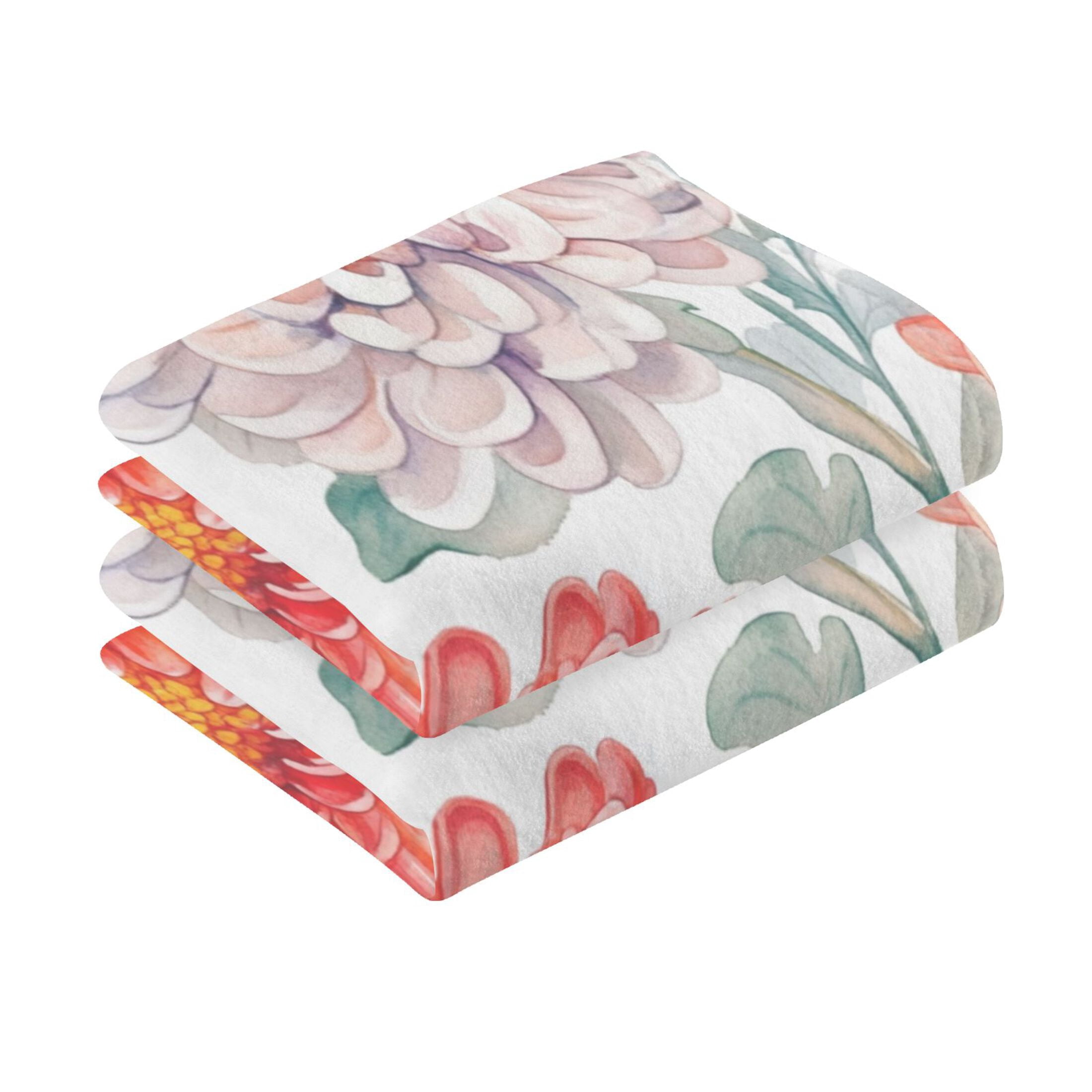 Cotton Towel Two-Piece 16x28 Inch One Sizex2 Face Towel Set Towel Set Cotton Hand Bath Towel Bathroom Beach Chrysanthemums Red