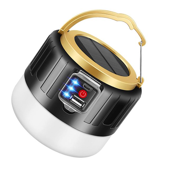 Lámpara Luz solar para acampar Control remoto Bombilla LED USB Luces de mercado nocturno (Negro)