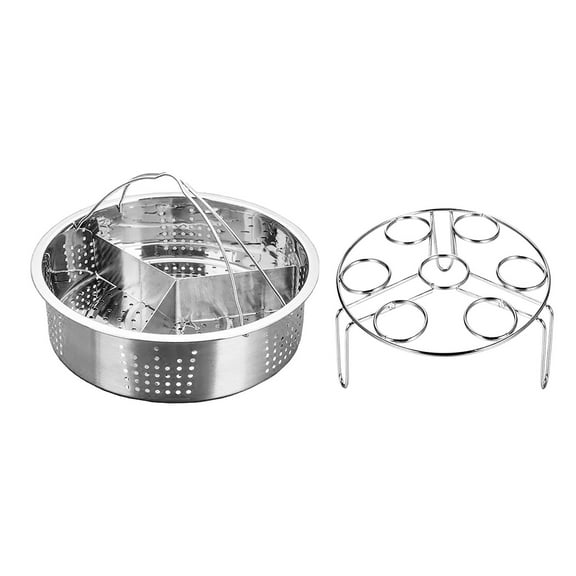 Stainless Steel Steamer with Divider and Egg Rack Universal Vegetable Fish Seafood Cookware for All Pot Sizes Durable Kitchen Utensil