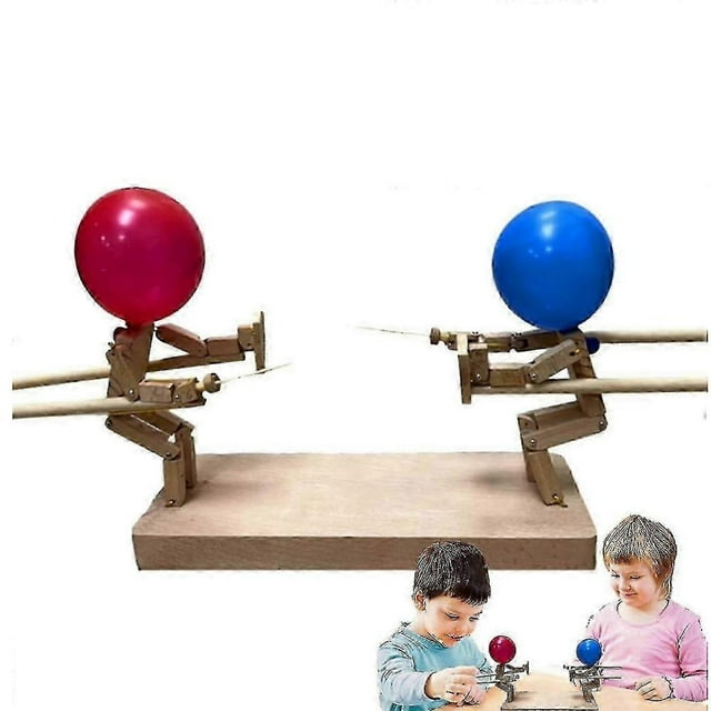 2 Players Balloon Bamboo Man Battle - Wooden Fencing Puppets With 100 Balloons