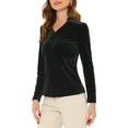 thumbnail image 4 of INSPIRE CHIC Blouse Haut en Velours à Col en V à Manches Longues pour Femme TP Noir, 4 of 7