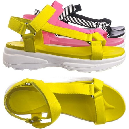 

Hook & Loop Sporty Cushioned Footbed Sandal - Women Web Strap Flatform