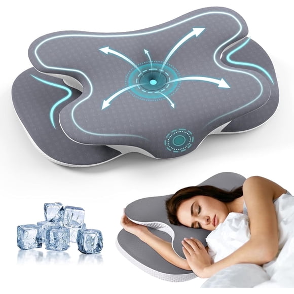 Lolsea Cervical Neck Pillows, Memory Foam Pillow with Cooling Silk Case for Neck & Shoulder Pain Relief, Side & Back & Stomach Sleepers