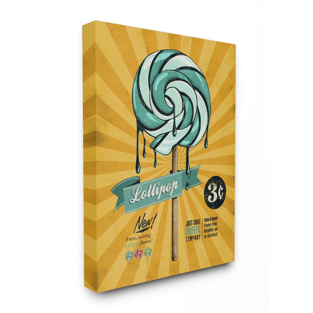 Stupell Industries Lollipop Vintage Comic Book Yellow Blue Design Canvas Wall Art by Ester Kay