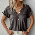 thumbnail image 2 of QLEICOM Women 2023 Summer Tops T-shirt Colored Cotton Solid V-Neck Short Sleeve T-shirt Top Khaki S, US Size 4, 2 of 5