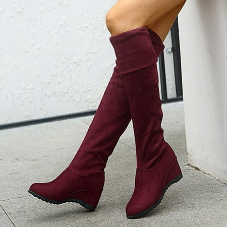 

MIASHUI Women s Fashion Solid Warm Over The Knee Long Boots High Boots Wedges Shoes Autumn Winter Casual Shoes for Women