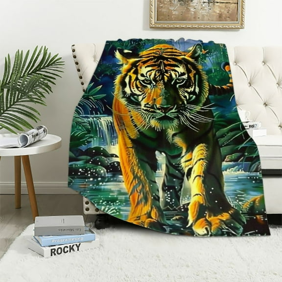 Creowell  Moonlight Tiger Blanket for Bed Tiger Throw Blanket for Women, Men & Kids Super Soft Tiger Blanket Throw Blanket Animal Blanket - Queen Size Blanket  40x50in