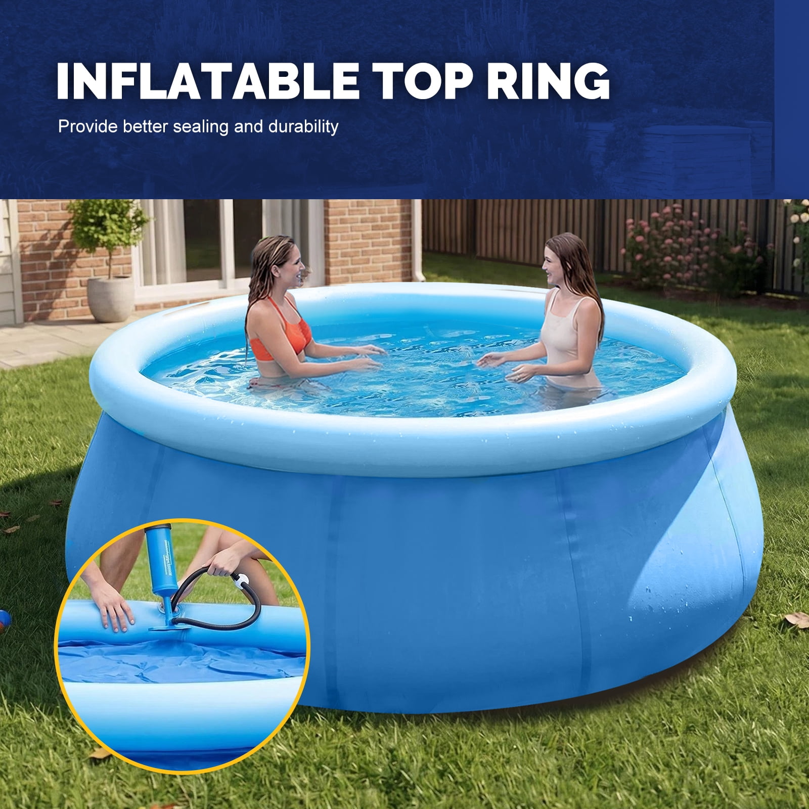 Honeydrill 5.9 ft x 29 in Above Ground Inflatable Pools, Top Ring Round Pool, Blue