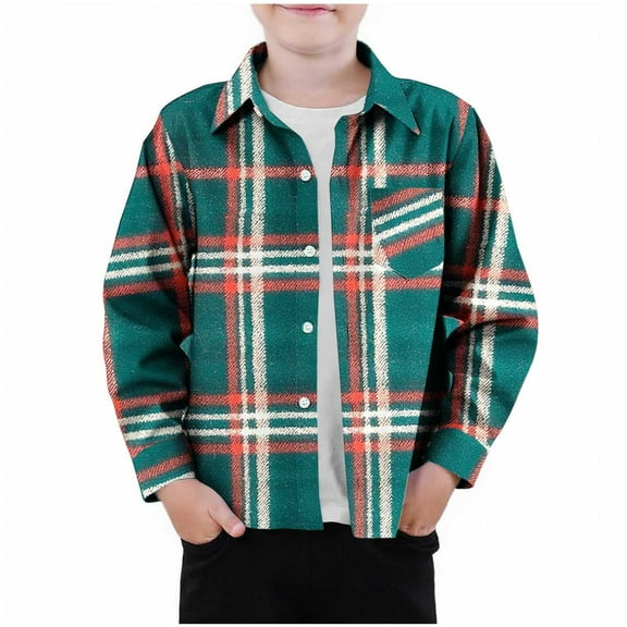 DxhmoneyHX Boys Plaid Shirt Dressy Casual Collared Long Sleeve Button Down Shirts Fall Winter Lightweight Going Out Tops with Pocket Size 140