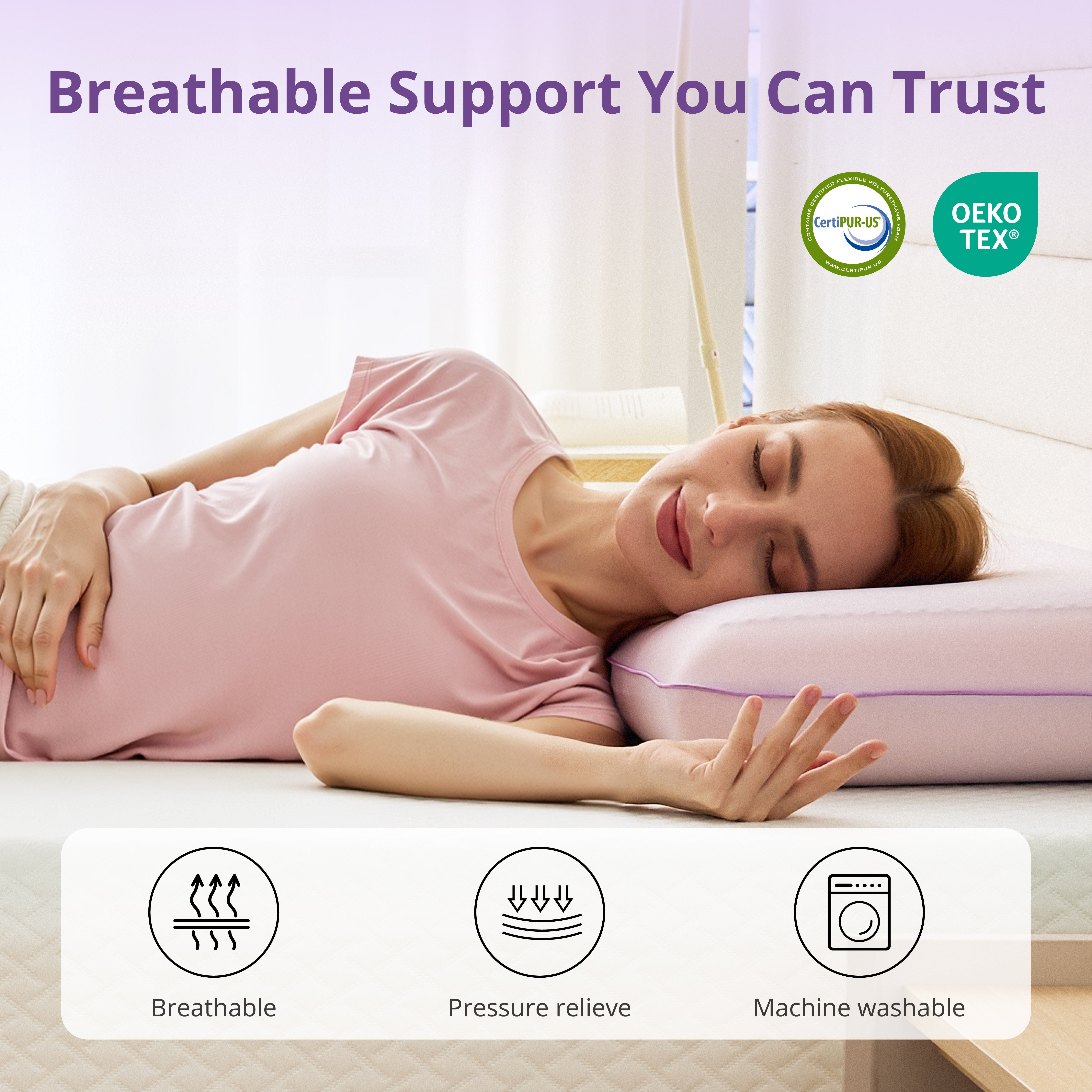 EGOHOME Single Cooling Gel Bed Pillow, Memory Foam Pillow, Standard Queen, Purple, Cooling Removable Cover, Medium-soft