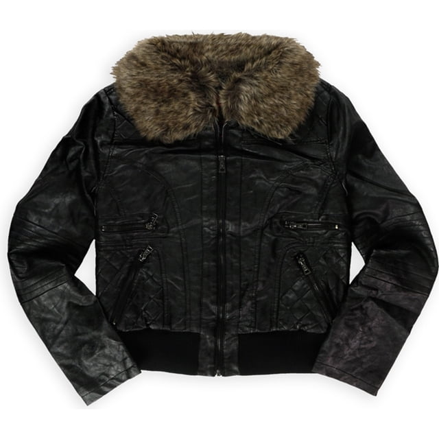 Chaqueta bomber de piel sintética para mujer de Dollhouse, negro, grande Dollhouse Chaqueta de bombardero