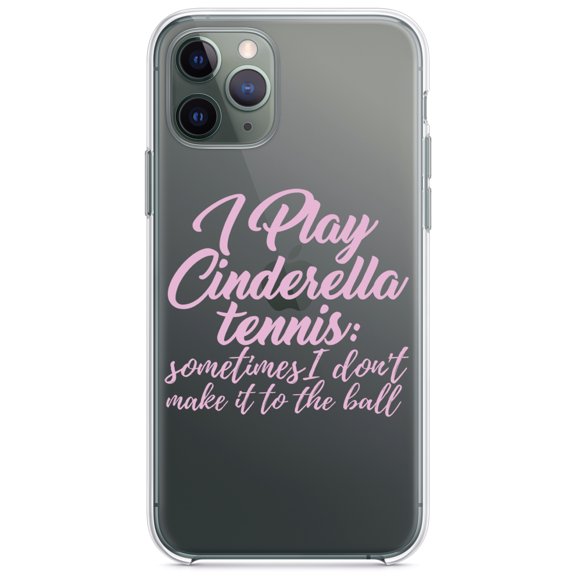 DistinctInk Clear Shockproof Hybrid Case for iPhone 13 Pro MAX (6.7" Screen) - TPU Bumper Acrylic Back Tempered Glass Screen Protector - I Play Cinderella Tennis I Don't Make It To Ball