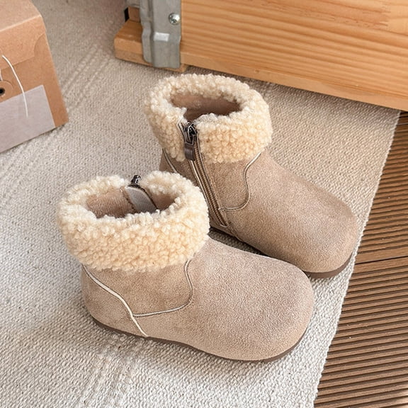 Hpapadks Snow Boots for Boys Winter Warm Lined Insulated Shoes Thick Non Solid Short Booties Winter Boots for Boys Beige