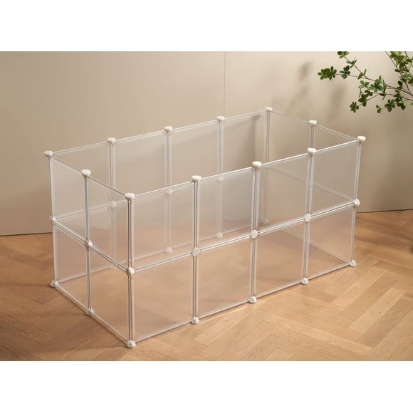 LURIVA Transparent Clear Small Animal Playpen, Guinea Pig Cages, Puppy Dog Playpen, Pet Playpen, Rabbit Bunny Indoor Outdoor Fence Pen Enclosure, Whi