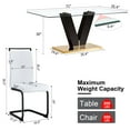 thumbnail image 3 of Dining Table Set for 4, Clear Tempered Glass Dining Table with V-shape Leg, Paired with 4 PU Chairs with C-tube Black Metal Chair Legs, White, 3 of 9