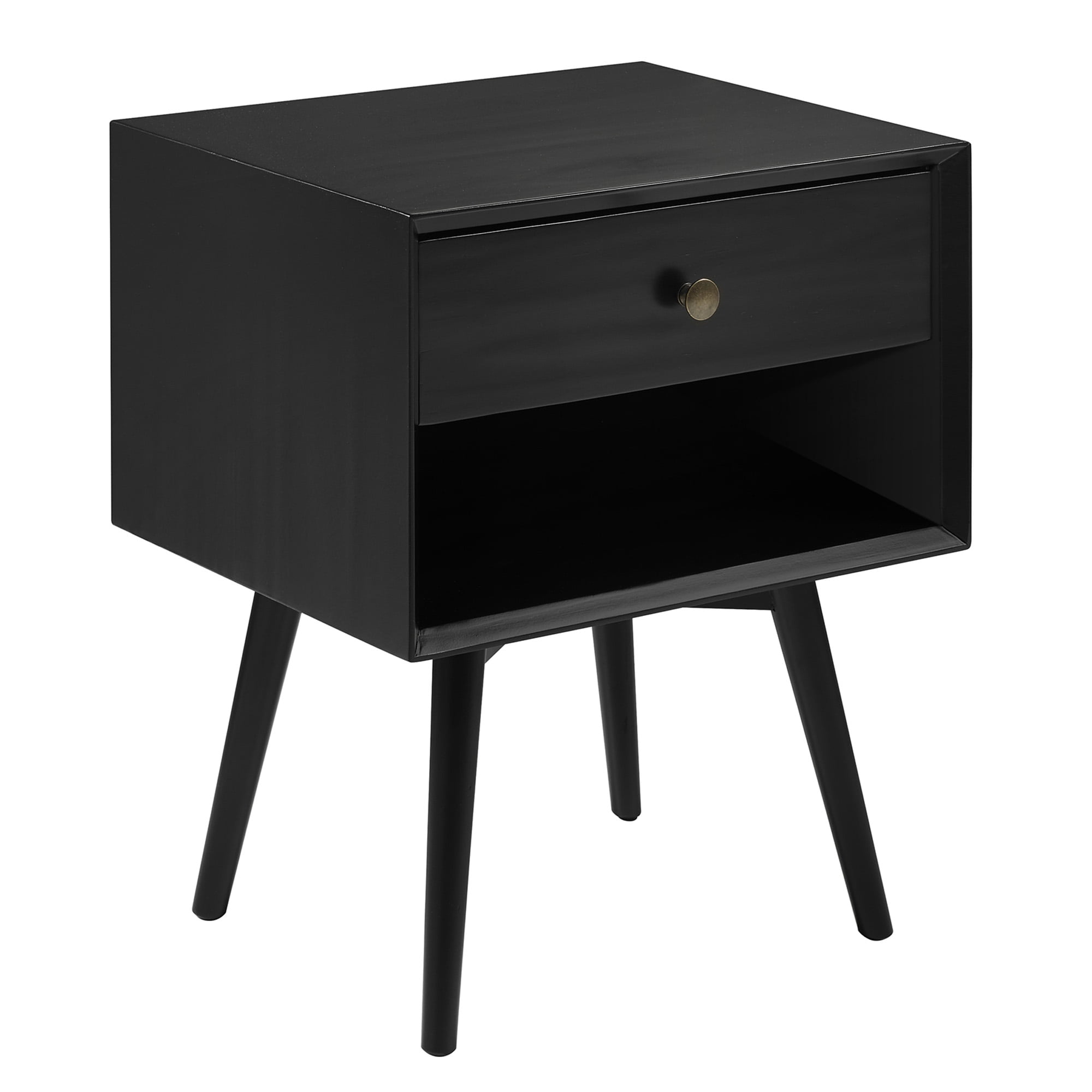 Black Mid Century Modern 1 Drawer Nightstand Bedroom Furniture