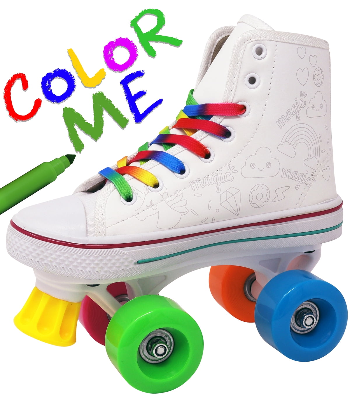 Nylon Plates w/Markers Kids Roller Skates Lenexa Color Me Kids Rolling Skates Unisex Quad Skates for Girls and Boys