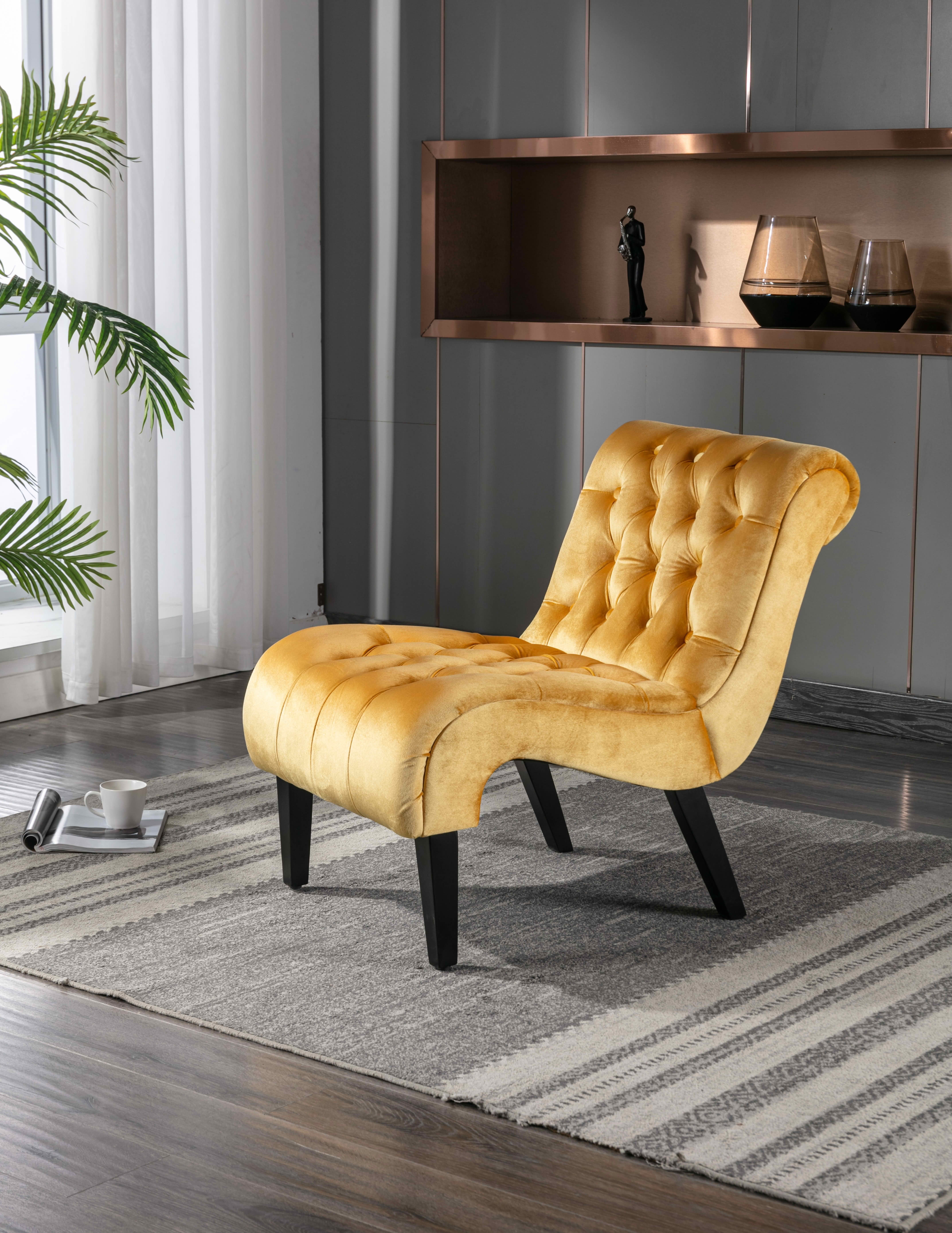 MAYEERTY 22.83-Inch Velvet Button Tufted Armless Accent Chair, Upholstered Leisure Side Chair with Wooden Legs for Bedroom Living Room Office