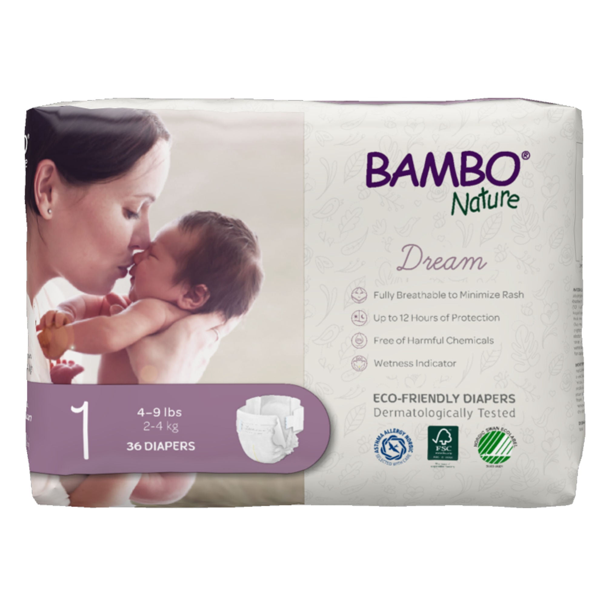Bambo Nature, Disposable Diapers, Super Absorbent, Size 1, 4-11 lbs, 36 Count, 3 Packs, 108 Total