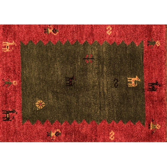 Ahgly Company Indoor Rectangle Abstract Orange Modern Area Rugs, 2' x 3'
