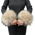 thumbnail image 3 of Naierhg 1 Pair Cuffs Solid Color Faux Fur Autumn Winter Windproof Fluffy Wristbands Khaki, 3 of 8