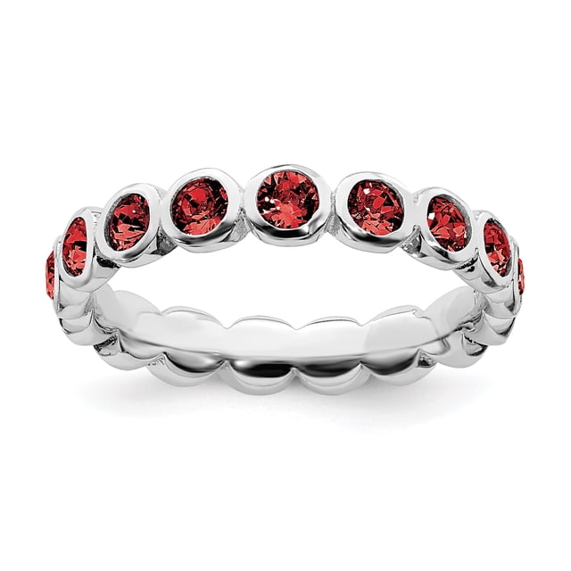 925 Sterling Silver January Stackable Ring Birthstone Gemstone Garnet Crystal
