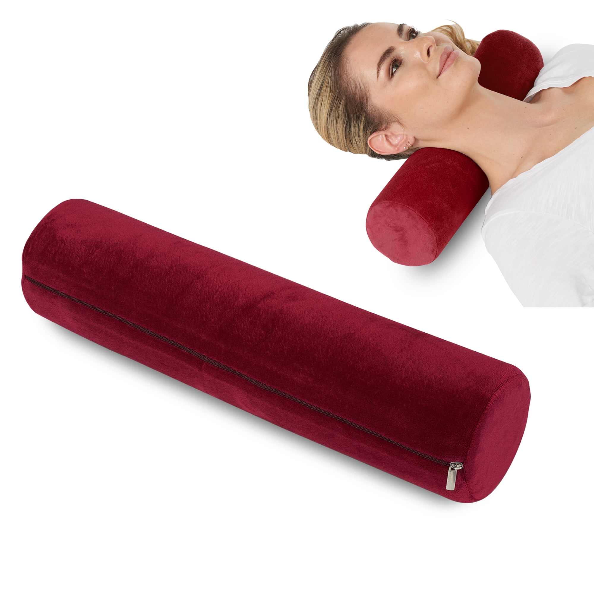 Round Cotton & linen Pillow Cervical Roll Neck Back Knee Bolster Washable Cover 