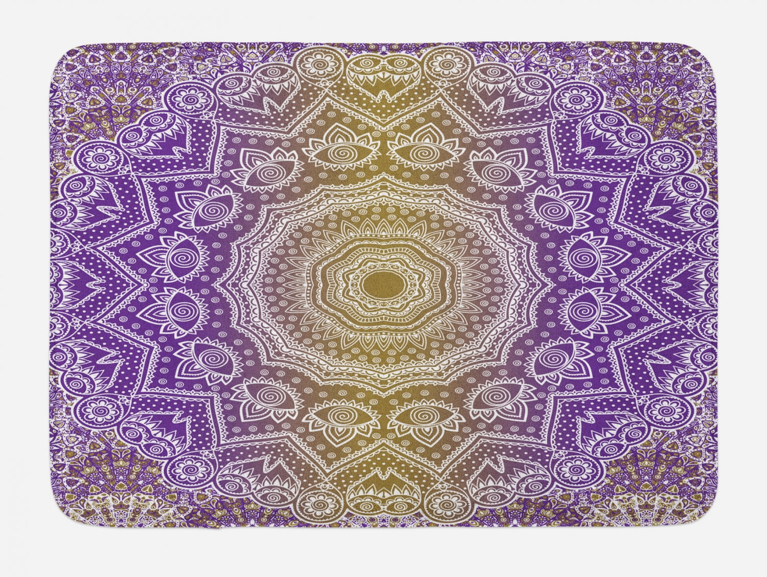 Yellow and Purple Bath Mat, Mandala Ombre East Tradition Deep Sacred ...