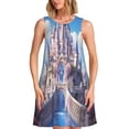 thumbnail image 1 of Wukai Robe Sans Manches Imprimé Château Fantastique Majestueux pour Femmes, Robe Décontractée Ample pour Femmes, Robe d'Été Confortable Sans Manches, 1 of 7