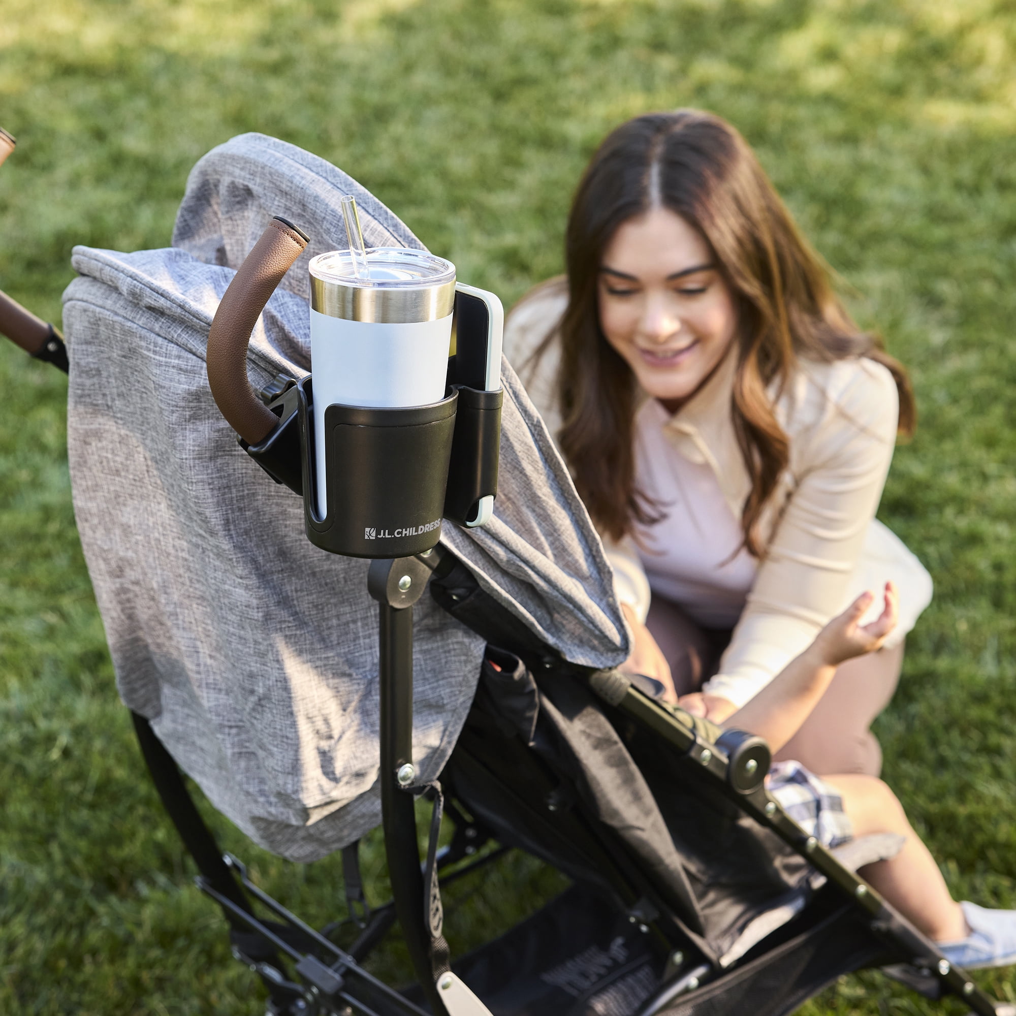 J.L. Childress Stroller Cup & Phone Holder - Universal for Baby Strollers & Wagons, Bikes, Wheelchairs & More - Black