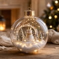 thumbnail image 5 of romoty Light Up Christmas Tree Ball Ornament, 3.15 Inch Clear LED Bauble with Top Hat Snowman & Snowy Evergreens for Tree Decor, 5 of 7