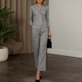thumbnail image 2 of Unir Womens Plaid Pant Suit 2 Piece Outfits, Notched Collar Cropped Blazer & Relaxed Wide Leg Pants Wrinkle Resistant Polyester Casual Business Sets Coffee Grey S-XXXL True To Size, 2 of 7