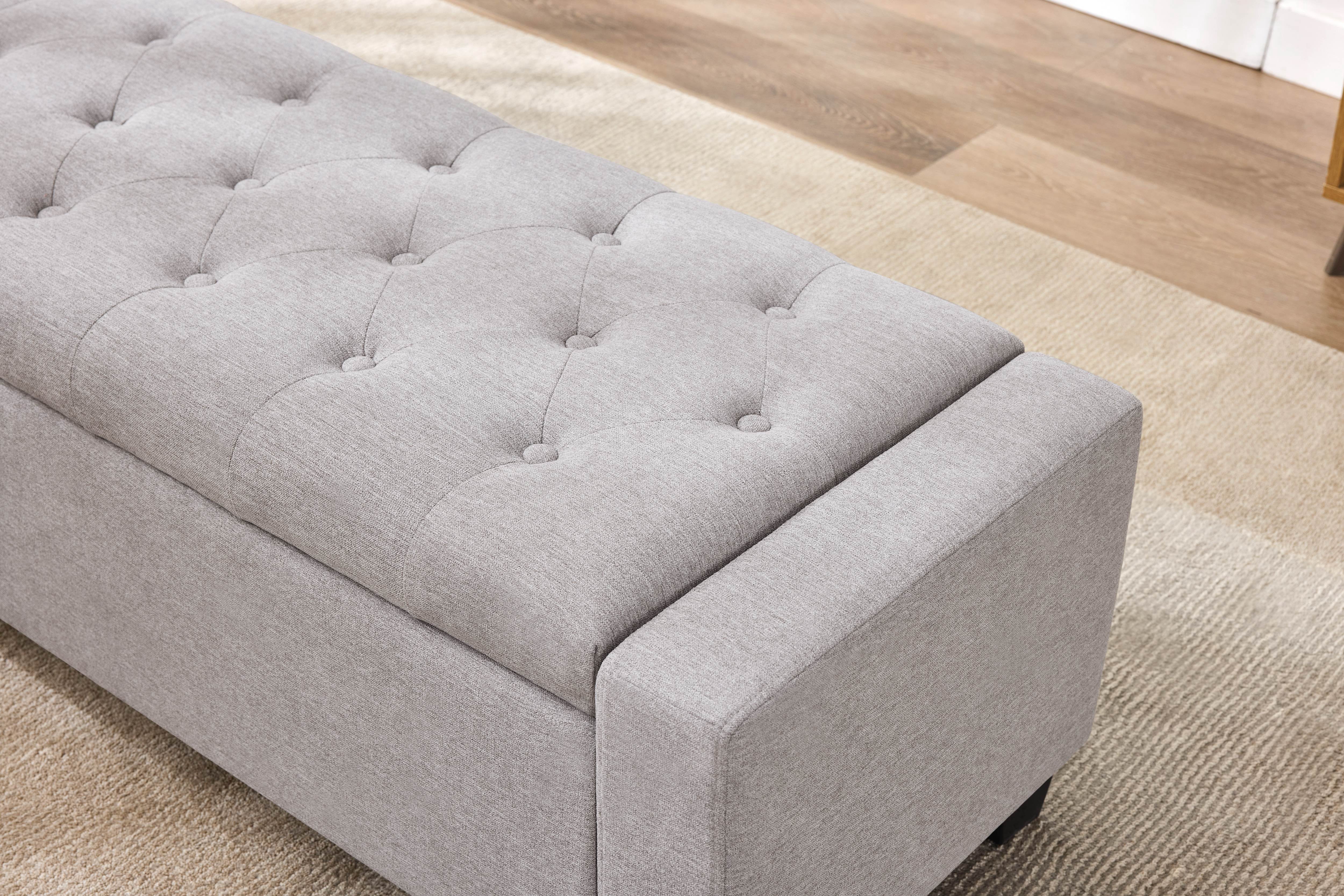 Huatean Home 48" Ottoman Storage Bench Upholstered with Safety Hinge, Light Gray