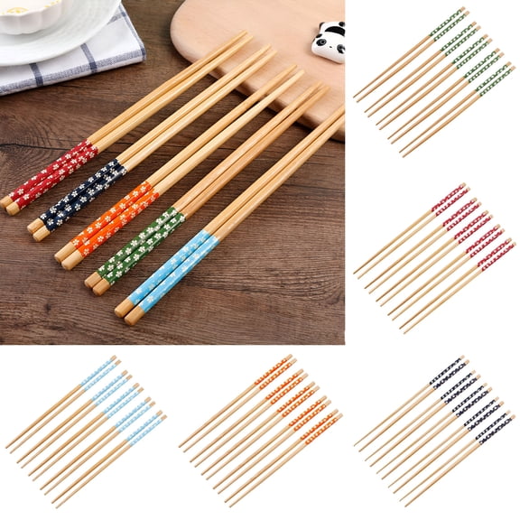 BPPEG 5 Pairs Reusable Chopsticks,9.3 Inch Bamboo Chopsticks Set,Japanese Korean Chopsticks for Food,Non-Slip,Easy to Use