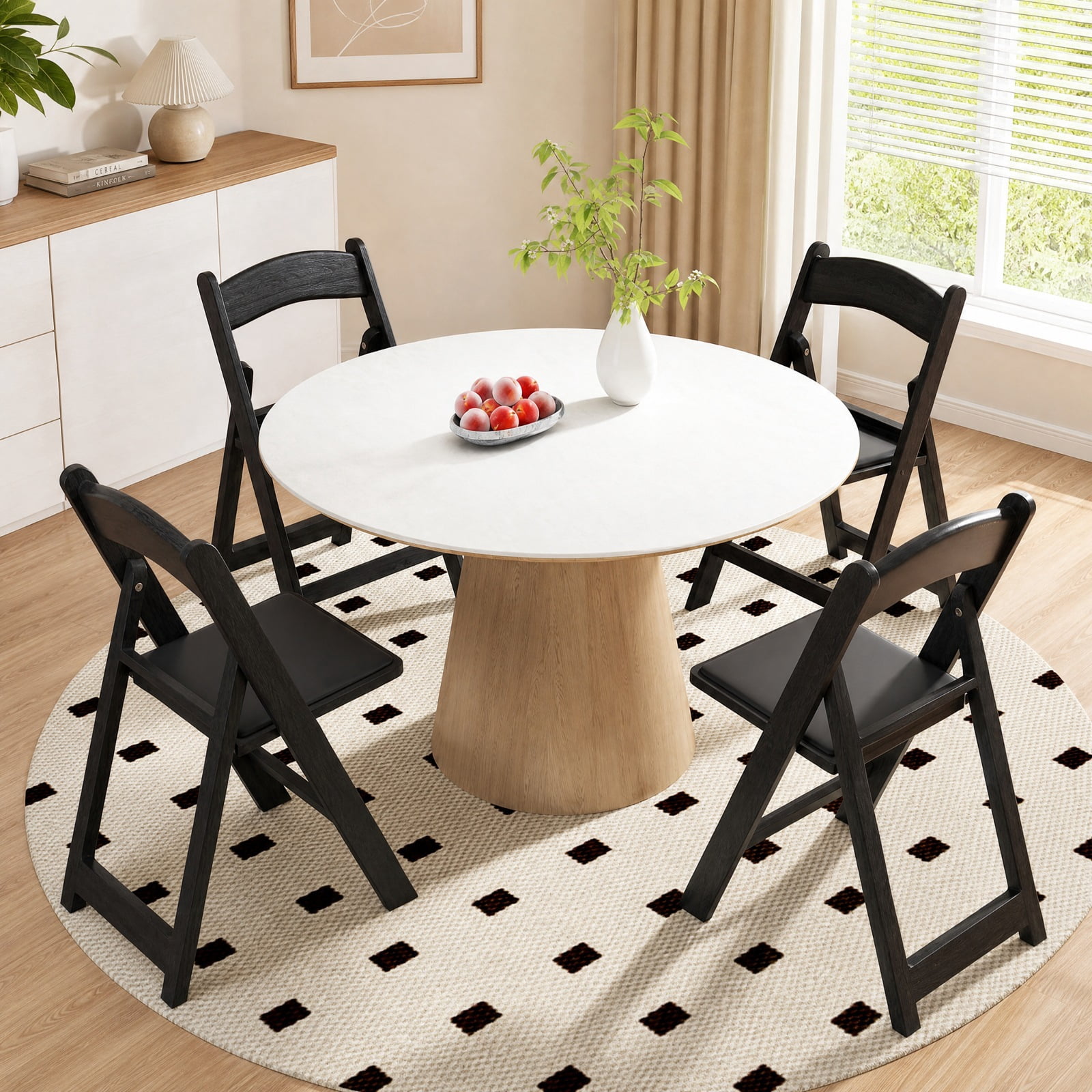 Furnibear Resin Folding Chairs Set of 4 with Padded Seat and Reinforced Frame for Weddings Parties and Commercial Event Seating, Black