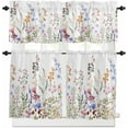 thumbnail image 4 of Kitchen Curtains and Valances Set, Flower Leaves Spring Colorful Floral Summer Farm Short Rod Pocket 3 Pieces Window Curtain Set for Bedroom, Bathroom, 36 Inch Long, 4 of 5