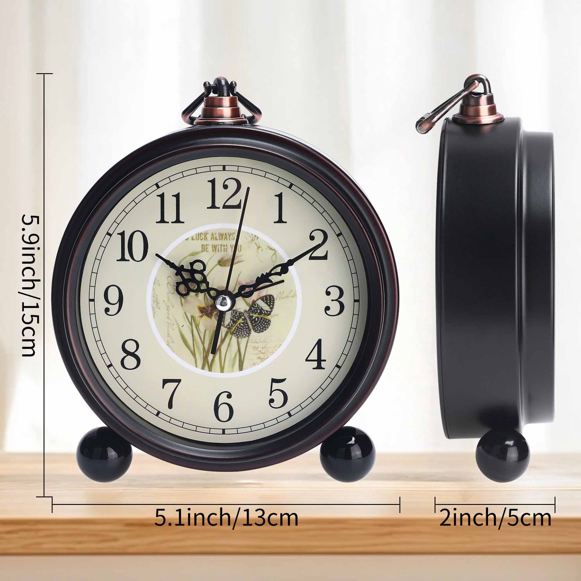 Unique Bargains Vintage Desk Clock Silent Retro Battery Operated Brown