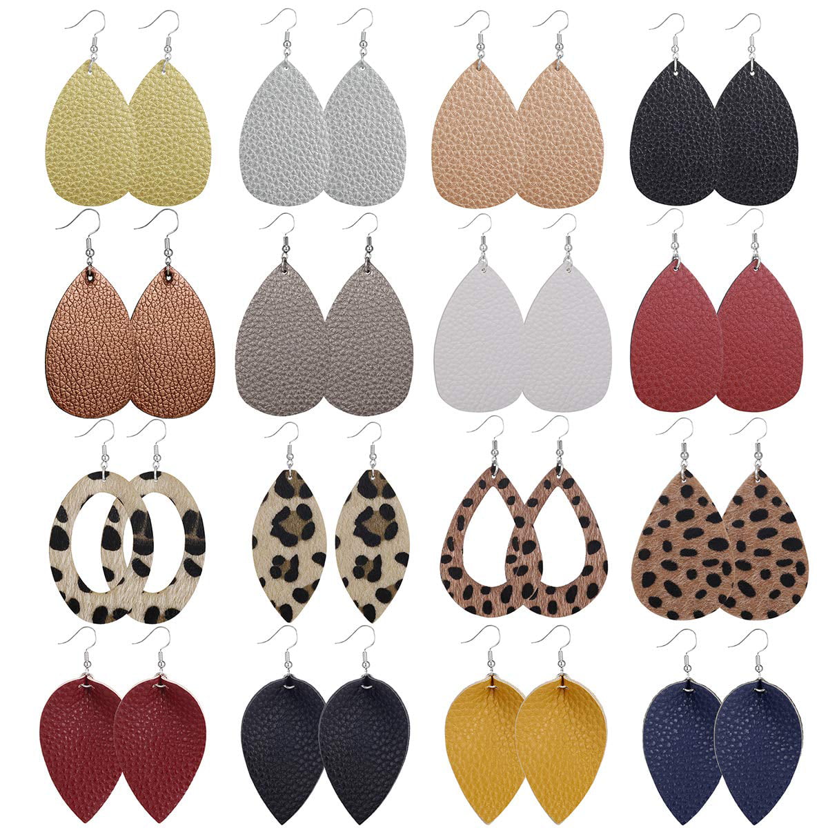 AIDSOTOU 12-16 Pairs Faux Leather Earrings Set for Women Teardrop Drop Dangle Earrings Jewelry Gift 
