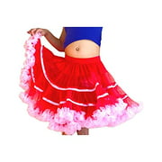 BellaSous Tulle Skirt with Contrast Ruffles Satin Accent Binding for Halloween Costume, Vintage Style, Party wear and Festive Look Crinoline (Red/Pink,Queen Size)