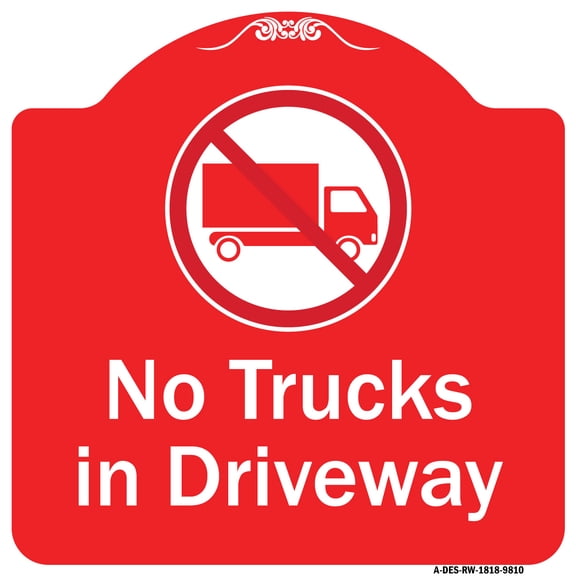 SignMission Designer Series Sign - No Trucks In Driveway With Graphic | Red & White 18" X 18" Heavy-Gauge Aluminum Architectural Sign | Protect Your Business & Municipality | Made in