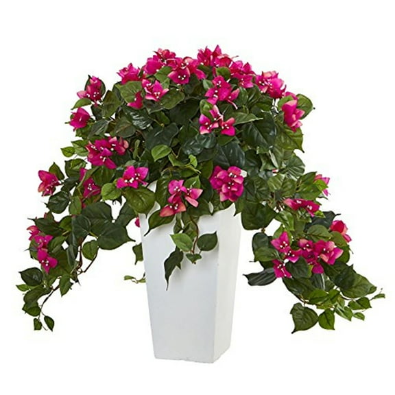 Nearly Natural Bougainvillea Artificial Plant in White Tower Planter