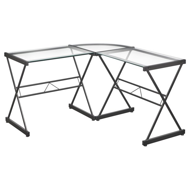 Mainstays Atrium Metal and Glass LShaped Corner Computer Desk, Clear