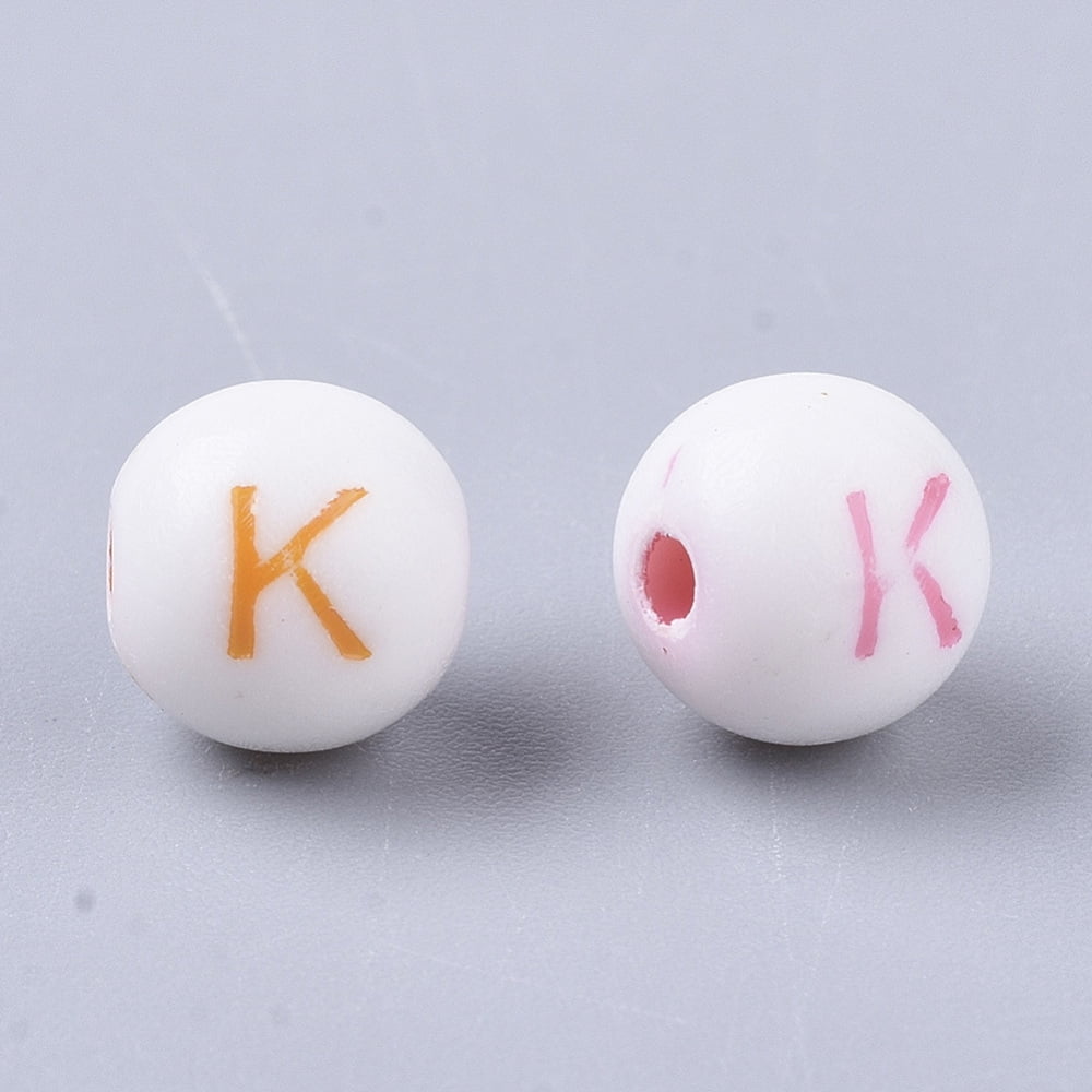 Craft style Acrylic Beads Horizontal Hole Round with Random Initial Letter Mixed color 8mm Hole: 1.5mm 2380pcs/500g