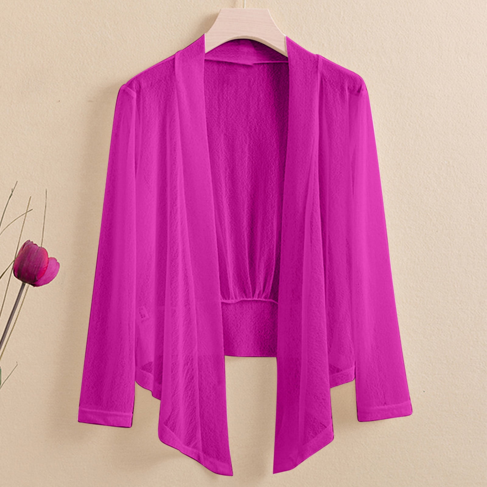 Bocqde Women's Bolero Sheer Shrugs Summer Solid Casual Long Sleeve