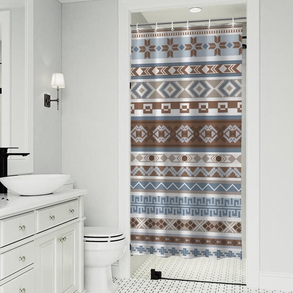Brown Geometric Striped Pattern Shower Curtain 36"x72" ,Bathroom Decorative Shower Curtains Set with 12 Hooks,Modern Waterproof Washable Shower Curtain