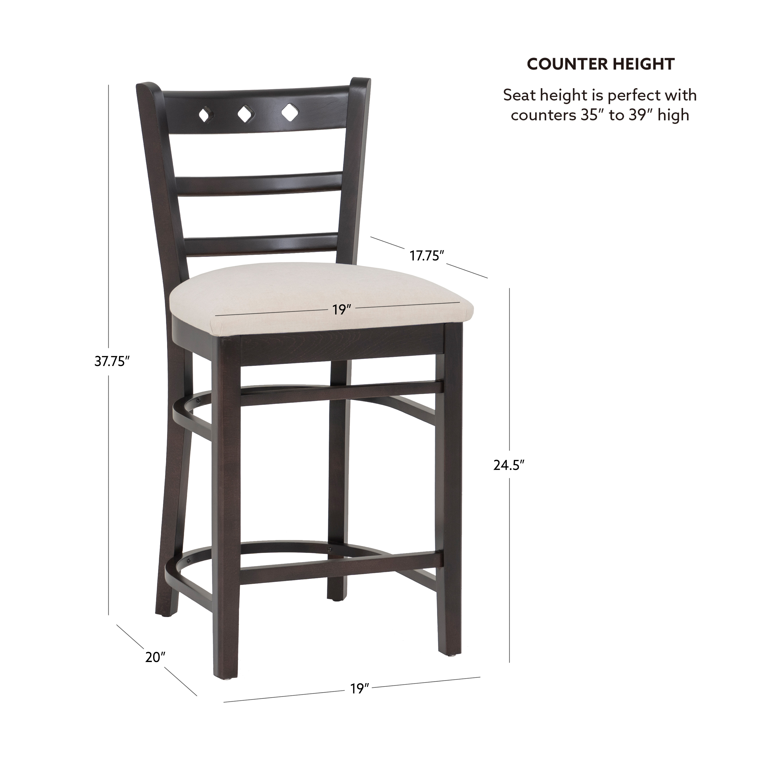 Linon Durand 24" Indoor Counter Stool, Set of 2, Espresso/Gray