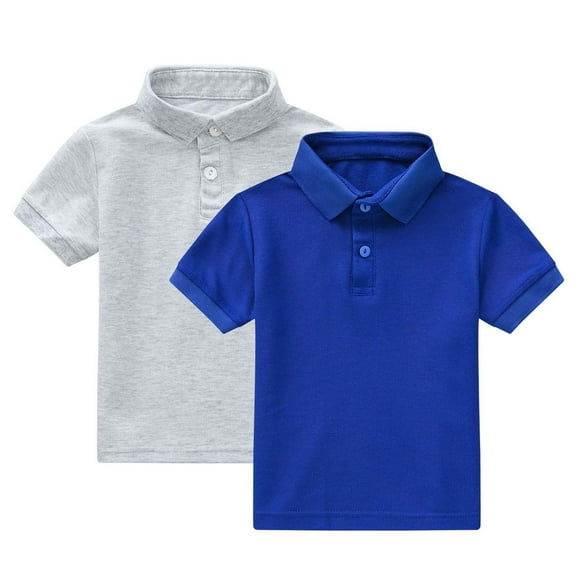 ZACPNCV 2PC Boys Shirts Kids School Uniform Short Sleeve Tops Cozy Stretch Golf Shirt Lightweight Button Lapel Collar Tshirt Blue 4-5 Years