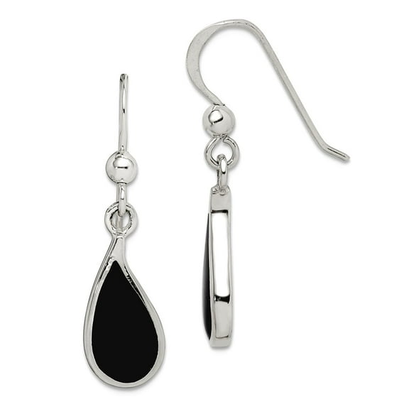 925 Sterling Silver Shepherd hook Simulated Onyx Earrings 31x7mm Wide Stud Earring for Women