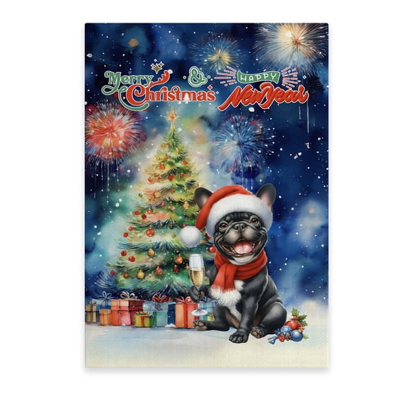 Merry Christmas and Happy New Year Santa French Bulldog Holiday Xmas Winter 2025 Vertical Matte Canvas Poster Dog Lover Gifts Wall Art Home Decor - 00024